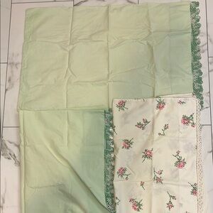 Vintage crocheted green and Cream pillow case set